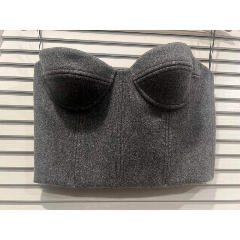 $525 LaQuan Smith Boiled Wool Bustier Top Heather Gray Size Medium NWT - Picture 7 of 10